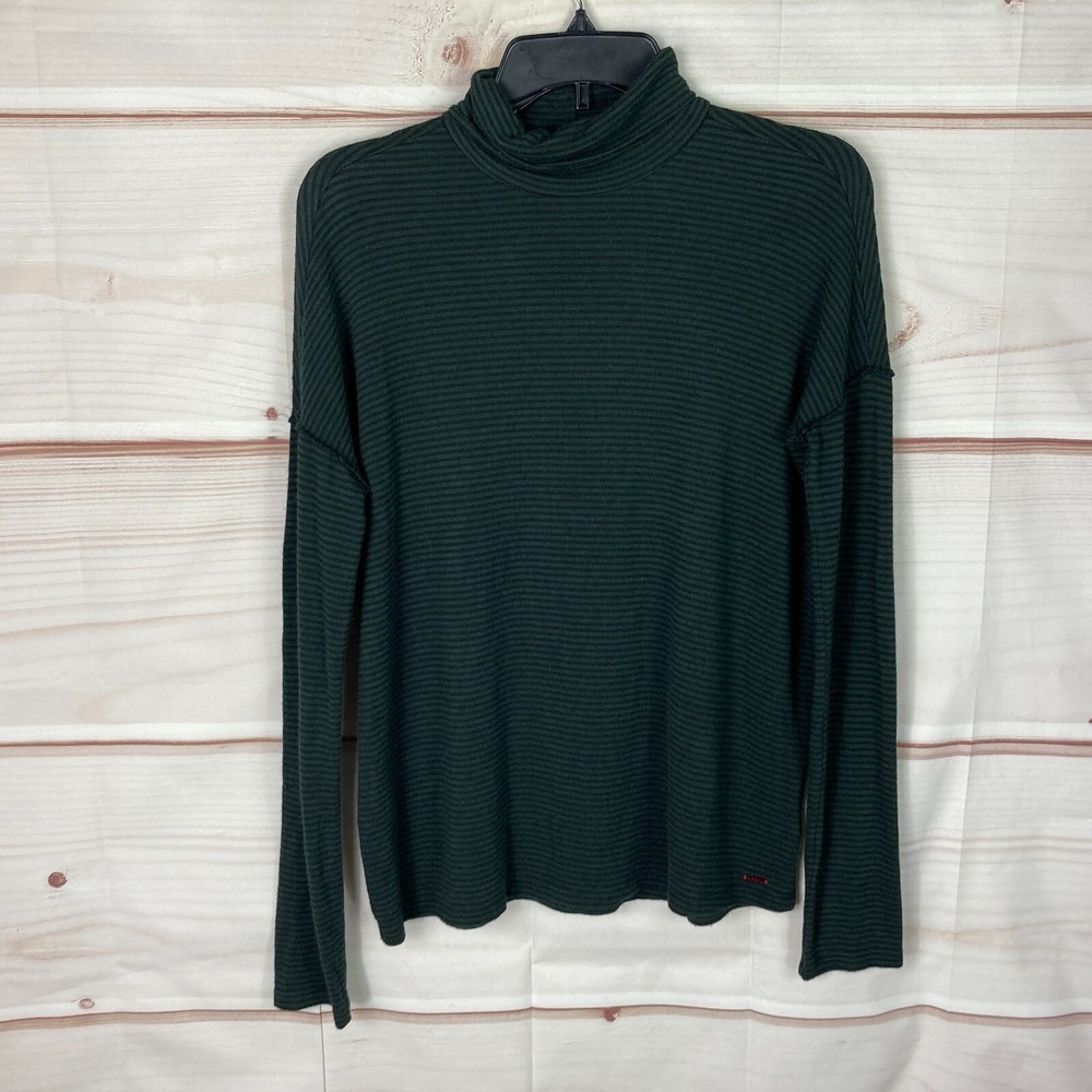 n:philanthropy Top Womens XS Green Black Stripe T-Shirt Turtleneck Knit Pullover